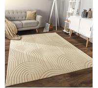 Tapis à poils ras géométrique - PACO HOME - 120x160 cm - Beige - Polyester - Hauteur de poils 10 mm