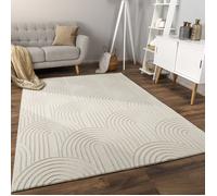 Tapis à poils ras géométrique - PACO HOME - 80x150 cm - Crème - Polyester - Hauteur de poils 10 mm
