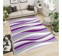 Tapis à Rayures ondulées à Motifs Mode Tapis Modernes Abstraits à Rayures Grises Violettes Gris Tapis antidérapants lavables dans la Chambre faciles à Nettoyer Appliquées dans Le Salon (140x200cm)