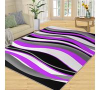 Tapis à Rayures ondulées pour l’Espace de Bureau, géométrie Abstraite, Tapis antidérapants lavables dans la Chambre à Rayures Noires Violettes, faciles à Nettoyer Appliquées sur Le Salon Chambre