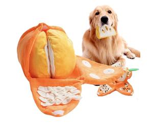 Tapis à renifler pour chien en peluche - Coussin pour chiot orange | Puzzle interactif en peluche pour animaux de compagnie avec papier froissé | Jouets d'alimentation pour chiens de taille moyenne