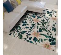 Tapis à thème de la Campagne bohème Fleurs Roses Feuilles Vertes Tapis pour Vivre Devant Le canapé Chambre Intérieur Extérieur Lavable Poils Ras 160x230cm