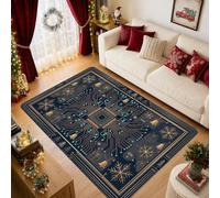 Tapis à thème de Noël Tech Circuit Board 1,5 x 2,1 m | Motifs flocons de neige dorés, cloches et icônes cadeaux, thème technique de la carte mère, décoration saisonnière d'hiver