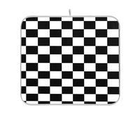 Tapis à vaisselle à carreaux noir et blanc pour comptoir de cuisine, gadgets de séchage mat, 16 x 18 cm