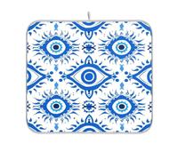 Tapis à vaisselle bleu traditionnel mauvais œil 40,6 x 45,7 cm | Décoration de comptoir de cuisine lavable en machine - Passe au lave-vaisselle - Mat