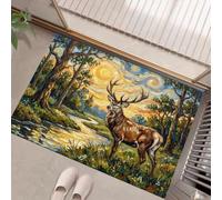 Tapis Absorbant Antidérapant Cerf Rétro Forêt Pour Entrée | 90X150Cm, Paillasson Lavable Petit Doux Peinture À L'Huile Abstraite D'Un Ciel Étoilé Jaune Bleu Pour Cuisine, Salle De Bain, Décoration
