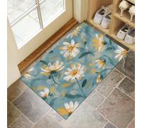 Tapis Absorbant Antidérapant Peinture L'Huile Abstraite Fleurs Pour Entrée | 45X75Cm, Paillasson Lavable Petit Doux Nouvelle Esthétique Botanique Art Bleu Pour Cuisine, Salle De Bain, Décoration