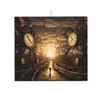 Tapis absorbant de comptoir de cuisine avec horloge pour égoutter la vaisselle