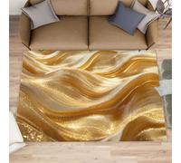 Tapis abstrait et décoration d'intérieur, motif géométrique ondulé, pour chambre à coucher, luxueux, doré, lavable, antidérapant, cadeau de pendaison de crémaillère et tapis de sol d'intérieur - 160 x