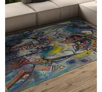 Tapis Abstrait expressionniste 100x200cm Paysage Urbain éclatant Tapis coloré Lavable Tapis à Poil Bas Rug d’Art Contemporain pour Salon Cuisine