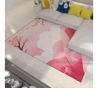 Tapis Abstrait Fleur Cerisier Montagne pour Chambre à Coucher Dessin animé Oriental esthétique Rose Tapis Doux antidérapant à Poils Ras pour Chambre d’Enfant 100x150cm