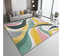 Tapis Abstrait Géométrique Ondulé Vert Rose 60 X 90 Cm - Poils Courts Ultra Doux, Lavable en Machine, Antidérapant, Ne Peluche Pas - Tapis Rectangulaire pour Salon, Chambre, Cuisine