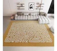 Tapis Abstrait Lignes Labyrinthe Design 140 x 200 cm, Tapis de Chevet Doux à Poils Ras Antidérapant - Moquette de Chambre Lavable Beige Paillasson Intérieur pour Enfants et Adolescents