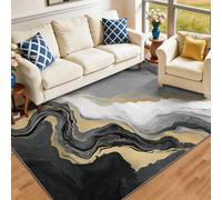Tapis Abstrait Moderne Marbre Veines Dorées 140 x 200 cm Antidérapant Lavable, Tapis Poil Court Doux pour Salon Chambre Architectes D'Intérieur, Gris