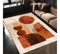 Tapis abstrait terracotta - 210x300cm - Tapis géométrique moderne style milieu du siècle - imitation cachemire à poils courts, lavable en machine, antidérapant, idéal pour le salon, la chambre