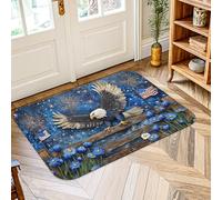 Tapis aigle réaliste patriotique avec motif feu d'artifice - Drapeau de l'Amérique - Jour de l'indépendance - Tapis antidérapant - Résistant à la décoloration - Pour salle de bain, buanderie, cuisine