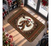 Tapis amusant avec citation de Noël Sasquatch 61 x 91 cm | Chapeau de Père Noël, fond pleine lune, silhouette de traîneau, bordure décorative, thème fantaisie d'hiver