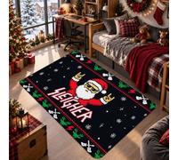 Tapis amusant avec citation du Père Noël 1,2 x 1,8 m | Thème rock and roll, style pixel, motifs de guitare électrique, silhouettes de rennes, accents saisonniers pour la maison