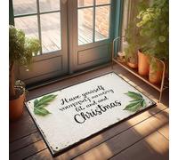 Tapis amusant pour porte d'entrée « Have Yourself A Merry Little Christmas » avec feuilles vertes - Tapis de bienvenue amusant (65 x 90 cm)