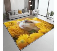 Tapis Animaux Chrysanthème Cochon d'Inde Jaune Blanc 80 X 150 Cm - Poils Courts Ultra Doux, Lavable en Machine, Antidérapant, Ne Peluche Pas - Tapis Rectangulaire pour Salon, Chambre, Cuisine