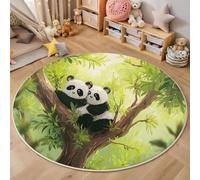 Tapis Animaux Dessins Animés Tapis Rond Vert Antidérapant Lavable en Machine, pour Salon, Chambre À Coucher, Coin De Cheminée, Bureau, Salle De Bain Panda Mignon 90 Cm