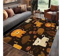 Tapis Animaux Enfant Chambre 140x200 cm Motif Lion Ours Arbre Branche, Tapis Cuisine Lavable Antidérapant Doux Poil Ras, Deco Chambre Moquette, j1d5907