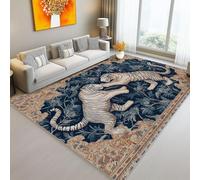Tapis Animaux Tigres Fleurs Bleu Foncé Marron 60 X 90 Cm - Poils Courts Ultra Doux Lavable en Machine Antidérapant Ne Peluche Pas Tapis Rectangulaire pour Salon Chambre Cuisine