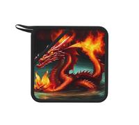 Tapis anti-brûlure carré en silicone Dragon King in Fire - 18 cm - Convient pour poêles, fours, grills, service à thé
