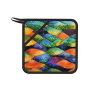 Tapis anti-brûlure carré en silicone motif écailles de poisson arc-en-ciel - 18 cm - Convient pour poêles, fours, grills, services à thé