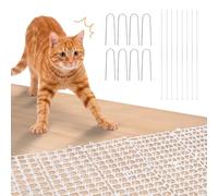 Tapis Anti Chat 30x200cm, Blanc Répulsif Chat avec 16 Piquets en U et 16 Sangles, Plastique Grille Dissuasive pour Jardins, Balcons, Clôtures, Répulsif Chat Chien Barrière Extérieur
