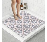 Tapis Anti-dérapant Douche Carré 70x70 cm, Tapis de Bain PVC Luffa Évacuation Rapide, Salle de Bain, Fond de Douche, Confortable, Facile à Nettoyer, sans Odeur, Personnes Âgées, Cercles Roses