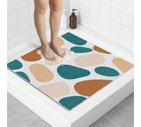 Tapis Anti-dérapant Douche Carré 70x70 cm, Tapis de Bain PVC Luffa Évacuation Rapide, Salle de Bain, Fond de Douche, Confortable, Facile à Nettoyer, sans Odeur, Personnes Âgées, Pierre Kaki