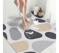 Tapis Anti-dérapant Douche Carré 80x80 cm, Tapis de Bain PVC Luffa Évacuation Rapide, Salle de Bain, Fond de Douche, Confortable, Facile à Nettoyer, sans Odeur, Personnes Âgées, Pierre Grise