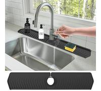 Tapis anti-éclaboussures en silicone pour robinet de cuisine, épaisseur et pente améliorées, protection contre les éclaboussures derrière le robinet de cuisine, 76,2 x 14,5 cm (noir)