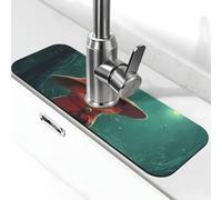 Tapis anti-éclaboussures pour robinet d'évier The Little Cat in The Red Hat - Ventouse pour robinet de cuisine, poignée de robinet - Plateau récupérateur d'égouttement pour salle de bain (38,1 x 14 cm