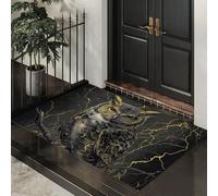 Tapis Anti-Salissures D'Intérieur 40X60Cm,Chouette Fissurée Style D'Illustration De Luxe Paillasson Antidérapant Lavable En Machine,Paillasson Imperméable,Entrée,Porte D'Entrée Et Couloir,Or Noir