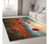 Tapis Antidérapant 100 x 160 cm Runner à Poils Courts Orage Ciel Champ de Fleurs pour Salon, Paysage Naturel Tapis Rectangulaire Doux pour Chambre - Décoration Maison, Runner Lavable Couloir