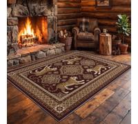 Tapis Antidérapant 120 x 180 cm, Tigre Fleurs Grille décoration Tapis | Rouge Marron Lavables Flanelle Douce Tapis pour Salon Chambre Cuisine, Vintage Ethnique Imprimé Poil Ras Intérieure Moquette