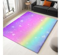 Tapis antidérapant 60 x 90 cm Runner à Poils Courts Arc en Ciel Mignon étoiles pour Salon, Tapis rectangulaire Style onirique Doux pour Chambre - décoration Maison Runner Lavable Couloir