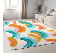 Tapis antidérapant 80 x 150 cm runner à poils courts peint à la main arc en ciel rayures pour salon, style bohème tapis rectangulaire doux pour chambre - décoration maison runner lavable couloir