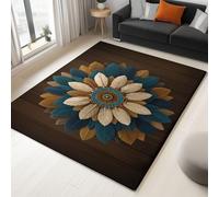 Tapis Antidérapant à Poils Courts et Doux 120 x 170 cm, Paillasson à Motif imprimé 3D Americana Artistique Plumes pour Le Salon et la Chambre - Dessous antidérapant (Marron Foncé)