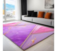 Tapis Antidérapant à Poils Courts et Doux, 120 x 170 cm, Paillasson à Motif imprimé Marbre Géométrie Triangles pour Le Salon et la Chambre, Violet Clair, Dessous antidérapant