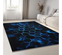 Tapis Antidérapant à Poils Courts et Doux 140 x 200 cm, Paillasson à Motif imprimé Mystérieux Géométrique Vibrant pour Le Salon et la Chambre - Dessous antidérapant (Bleu Noir)