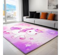 Tapis Antidérapant à Poils Courts et Doux, 160 x 230 cm, Paillasson à Motif imprimé Dessin Animé Animaux Licorne Étoiles pour Le Salon et la Chambre, Violet Clair, Dessous antidérapant