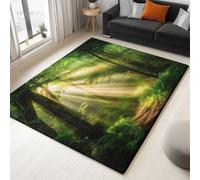 Tapis Antidérapant à Poils Courts et Doux, 180 x 240 cm, Paillasson à Motif imprimé Nature Jungle Mystérieux pour Le Salon et la Chambre, Vert, Dessous antidérapant