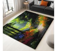 Tapis Antidérapant à Poils Courts et Doux, 60 x 110 cm, Paillasson à Motif imprimé Élégant Floral Botanique pour Le Salon et la Chambre, Vert, Dessous antidérapant