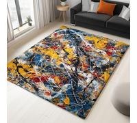 Tapis Antidérapant à Poils Courts et Doux, 80 x 150 cm, Paillasson à Motif imprimé Abstrait Beauté Style Éclaboussures d'encre pour Le Salon et la Chambre, Multicolore, Dessous antidérapant