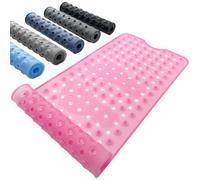 Tapis Antidérapant Baignoire 90x40 cm, Tapis de Bain Bebe pour Baignoire, Matériau en Silicone Souple, Grands Trous de Drainage, Conception Confortable sous Les Pieds pour la Douche, Rose Translucide