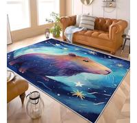 Tapis Antidérapant Doux à Poils Courts 80x150 cm Capybara, Animal de Dessin Animé Confort Moelleux Lavable en Machine Bleu Tapis Idéal pour Salon Chambre Chambre d'enfants