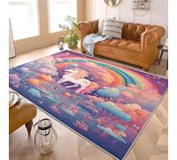 Tapis Antidérapant Doux à Poils Courts 80x150 cm Licorne Arc en Ciel de Dessin Animé Confort Moelleux Lavable en Machine Coloré Tapis Idéal pour Salon Chambre Chambre d'enfants